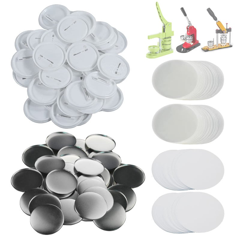 Happizza 200 Sets 58mm(2.25 in) Blank Pin Back Button Parts for Button Maker Machine 58mm  Round Badge Making Supplies  Includes Metal Cover  Plastic Button Back Cover  Clear Film&Blank Paper - Image 1